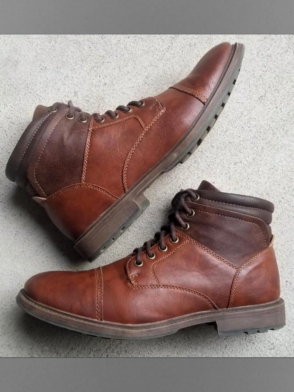 w/ Box Men's 8 Service Boots Chestnut Brown Cap Toe Chukka Wool Faux Leather